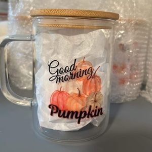 Glass mug with bamboo lid